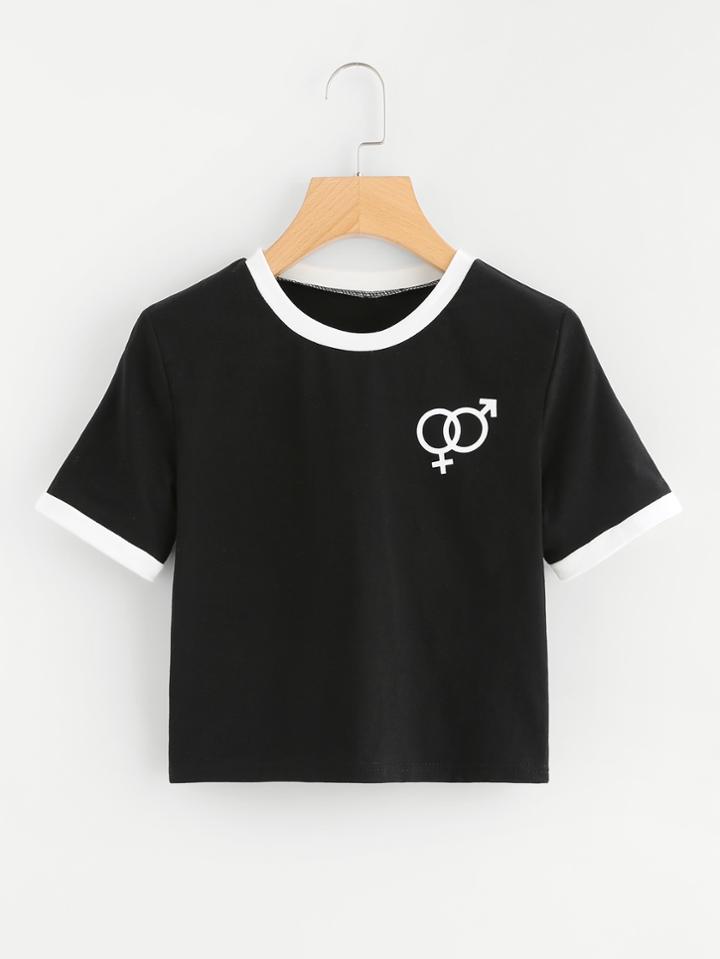 Shein Contrast Trim Crop Tee