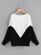 Shein Two Tone Ribbed Batwing Jumper