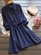 Shein Bow Tie Elastic Waist Check Shirt Dress