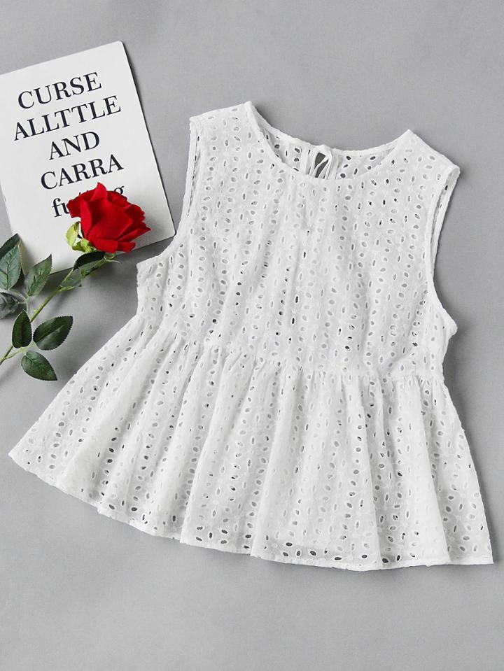 Shein Split Tie Back Eyelet Embroidered Peplum Shell Top