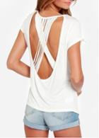 Rosewe Stylish White Hollow Design Short Sleeve T Shirt