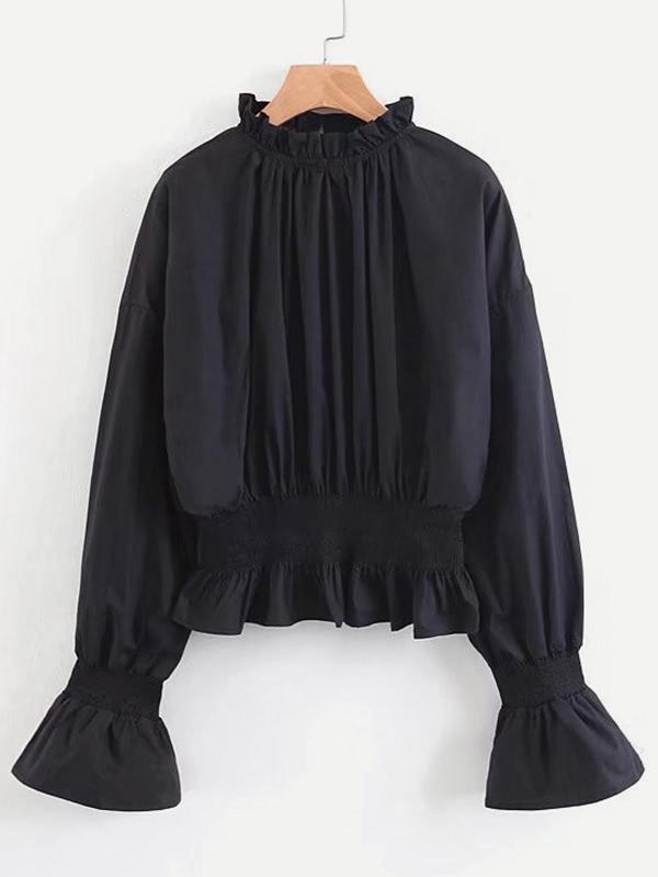 Shein Fluted Sleeve Shirred Waist Blouse