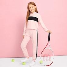 Shein Girls Hoodie Top & Tape Side Pants Set