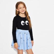 Shein Girls Eye Print Tee & Skirt Set