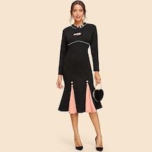Shein Button Detail Flounce Hem Dress