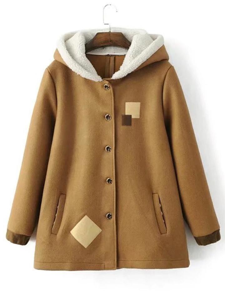 Shein Bow Embellished Lambwool Hooded Coat