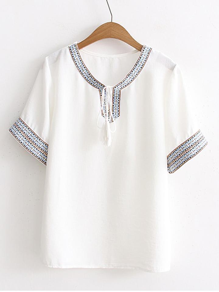 Shein Tribal Print Tassel Tie Top