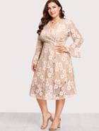 Shein Flounce Sleeve Surplice Wrap Floral Lace Dress