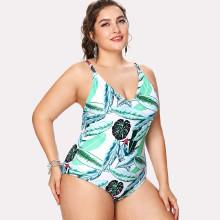 Shein Plus Tropical Print Swimsuit