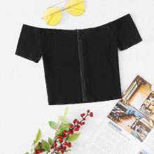 Shein Off-shoulder Zip Up Crop Tee