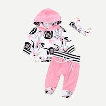 Shein Toddler Girls Floral Print Sweatshirt & Pants & Headband
