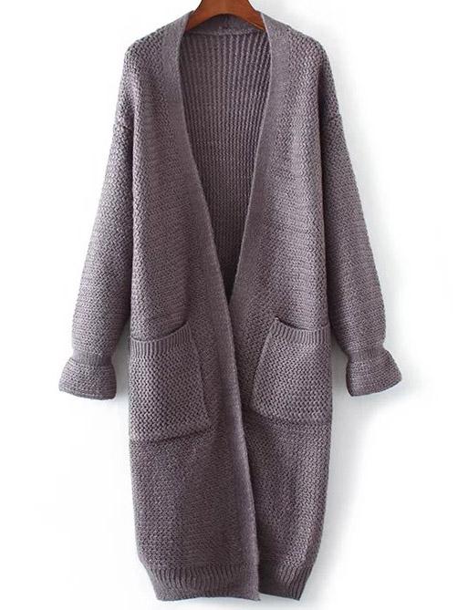 Shein Light Purple Bell Sleeve Long Cardigan With Pocket