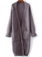 Shein Light Purple Bell Sleeve Long Cardigan With Pocket