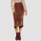 Shein Contrast Lace Hem Slit Velvet Skirt