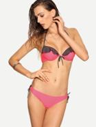 Shein Contrast Ruffle Pink Push-up Bikini Set