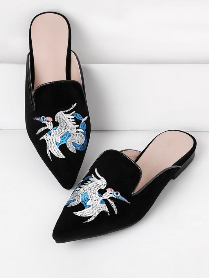 Shein Embroidery Detail Flat Mules