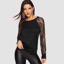 Shein Lace Insert Raglan Sleeve Sweatshirt