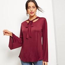 Shein Tie Neck Cut Out Flounce Sleeve T-shirt