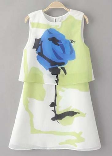 Rosewe Pretty Round Neck Sleeveless Print Skater Dress For Lady