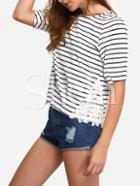 Shein Breton Stripe Crochet Side T-shirt