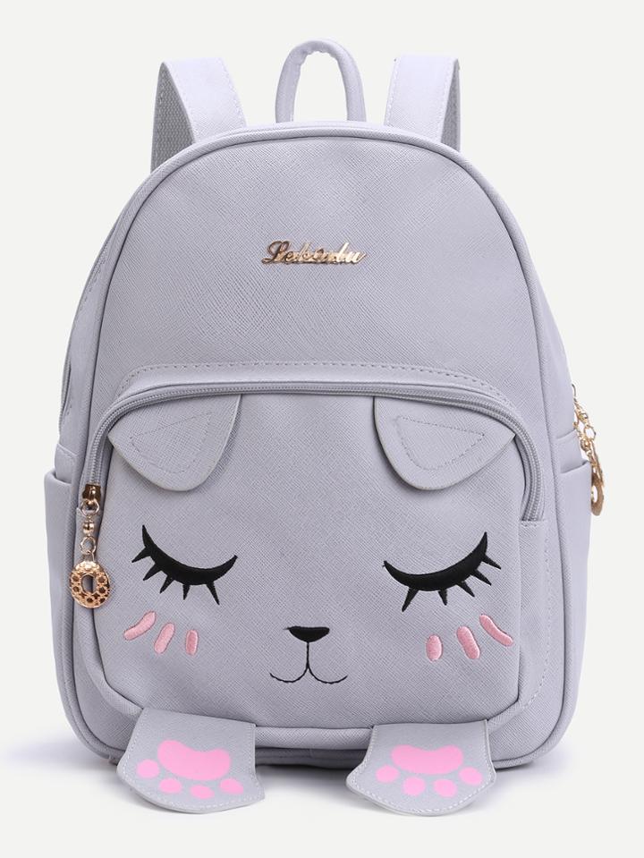 Shein Grey Cat Face Design Cute Backpack