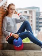 Shein Grey Striped Trim Long Sleeve T-shirt