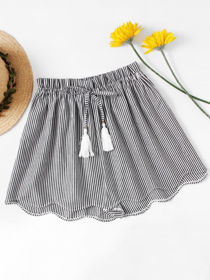 Shein Striped Drawstring Waist Wave Edge Shorts