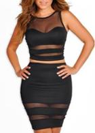 Rosewe Skinny Black Mesh Paned Sleeveless Bodycon Dress For Women