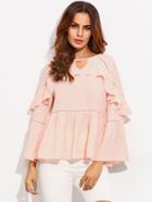 Shein Cut Out Frill Hem Fluted Sleeve Blouse
