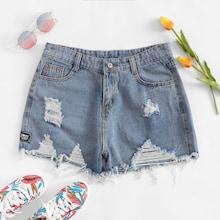Shein Denim Raw Hem Ripped Shorts