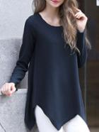 Shein Blue Round Neck Asymmetrical Loose T-shirt