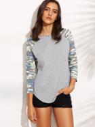 Shein Heather Grey Camo Raglan Sleeve T-shirt