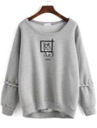 Shein Grey Round Neck Dog Print Lace Up Sweatshirt