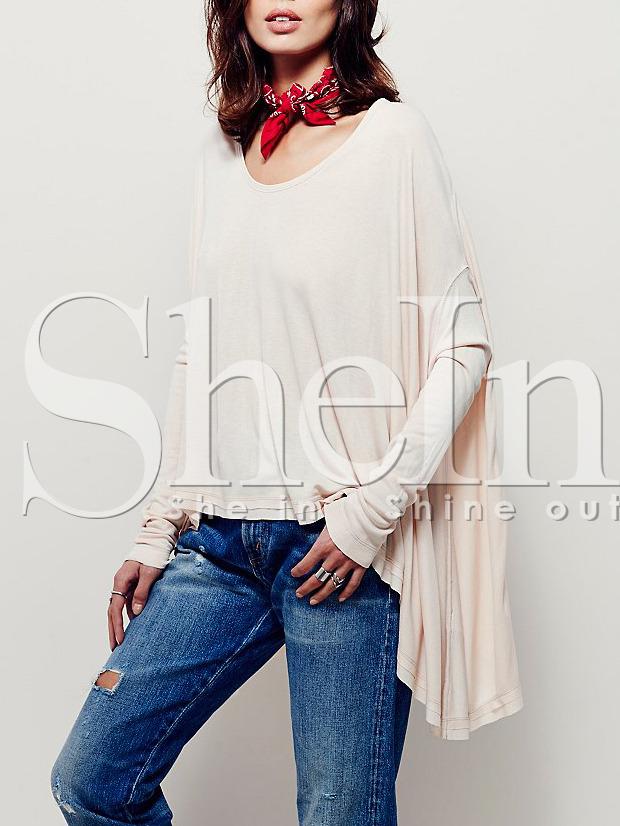 Shein Apricot Batwing Sleeve Asymmetric T-shirt