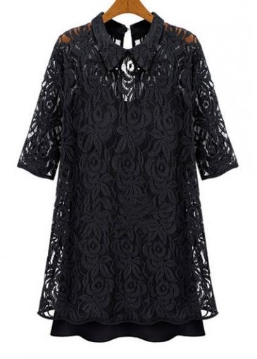 Rosewe Chic Black Half Sleeve Two Pieces Dress For Woman