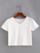 Shein V-neck White Crop T-shirt