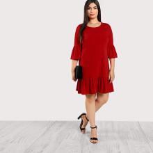 Shein Plus Trumpet Sleeve Ruffle Hem Dress