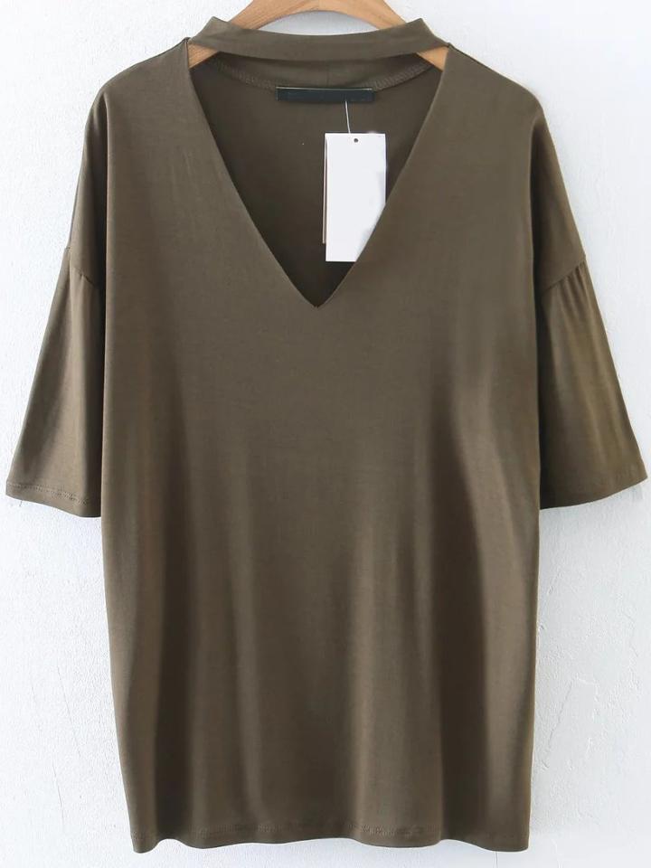 Shein Drop Shoulder Cutout Choker Neck Tee