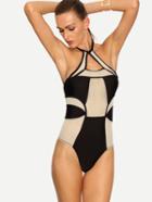 Shein Contrast Mesh Insert Cutout One-piece Swimwear