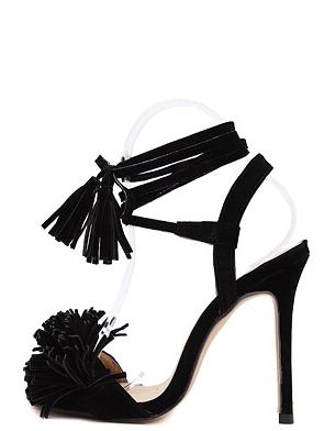 Shein Black Faux Suede Tassel Ankle Tied Sandals