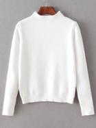 Shein White Mock Neck Split Cuff Crop Knitwear