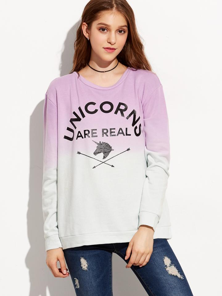 Shein Ombre Letter Print Sweatshirt