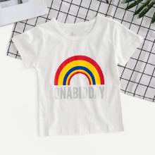 Shein Boys Rainbow And Letter Print Tee