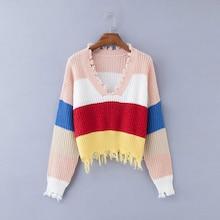 Shein Striped Colorblock Ripped Jumper