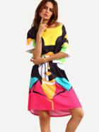 Shein Color Block Pop Portrait Print Shift Dress