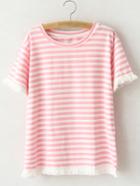 Shein Pink Short Sleeve Fringe Stripe T-shirt