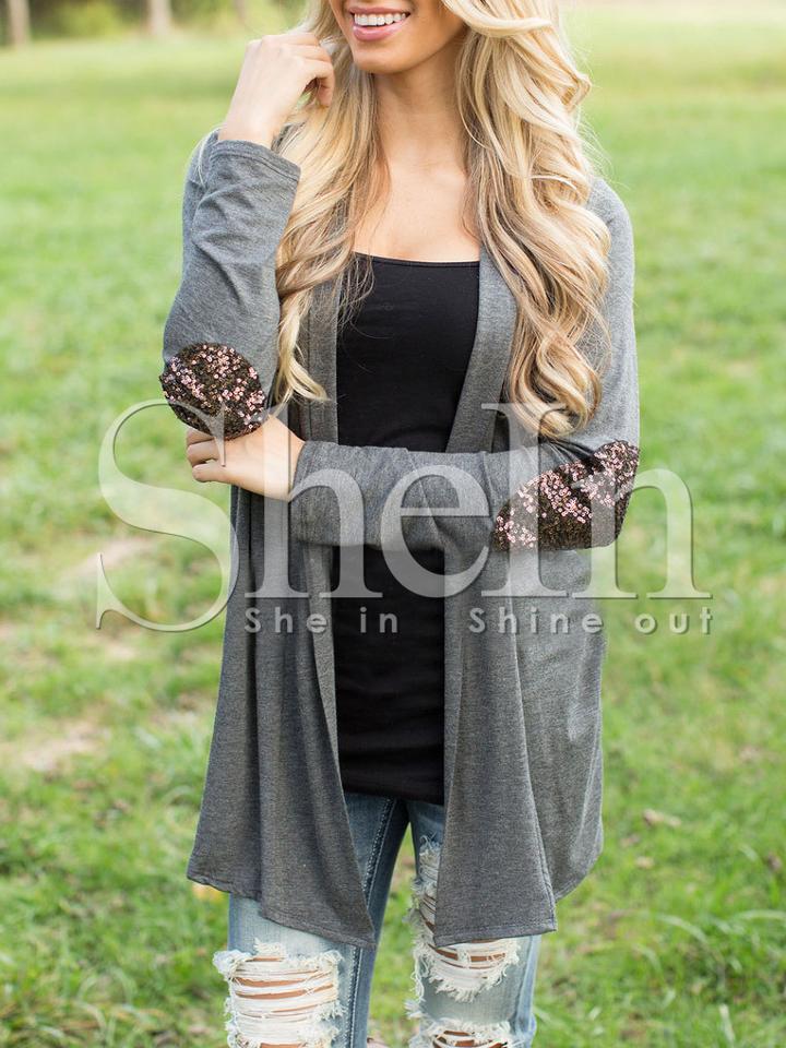 Shein Grey Elbow Patch Sequined Coat