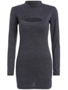 Shein Grey High Neck Hollow Bodycon Sweater Dress