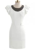 Rosewe White Petal Sleeve High Waist Dress With Decoration