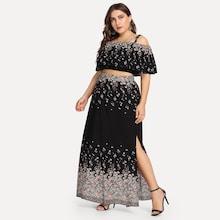 Shein Plus Shoulder Knot Floral Top & Slip Skirt Co-ord